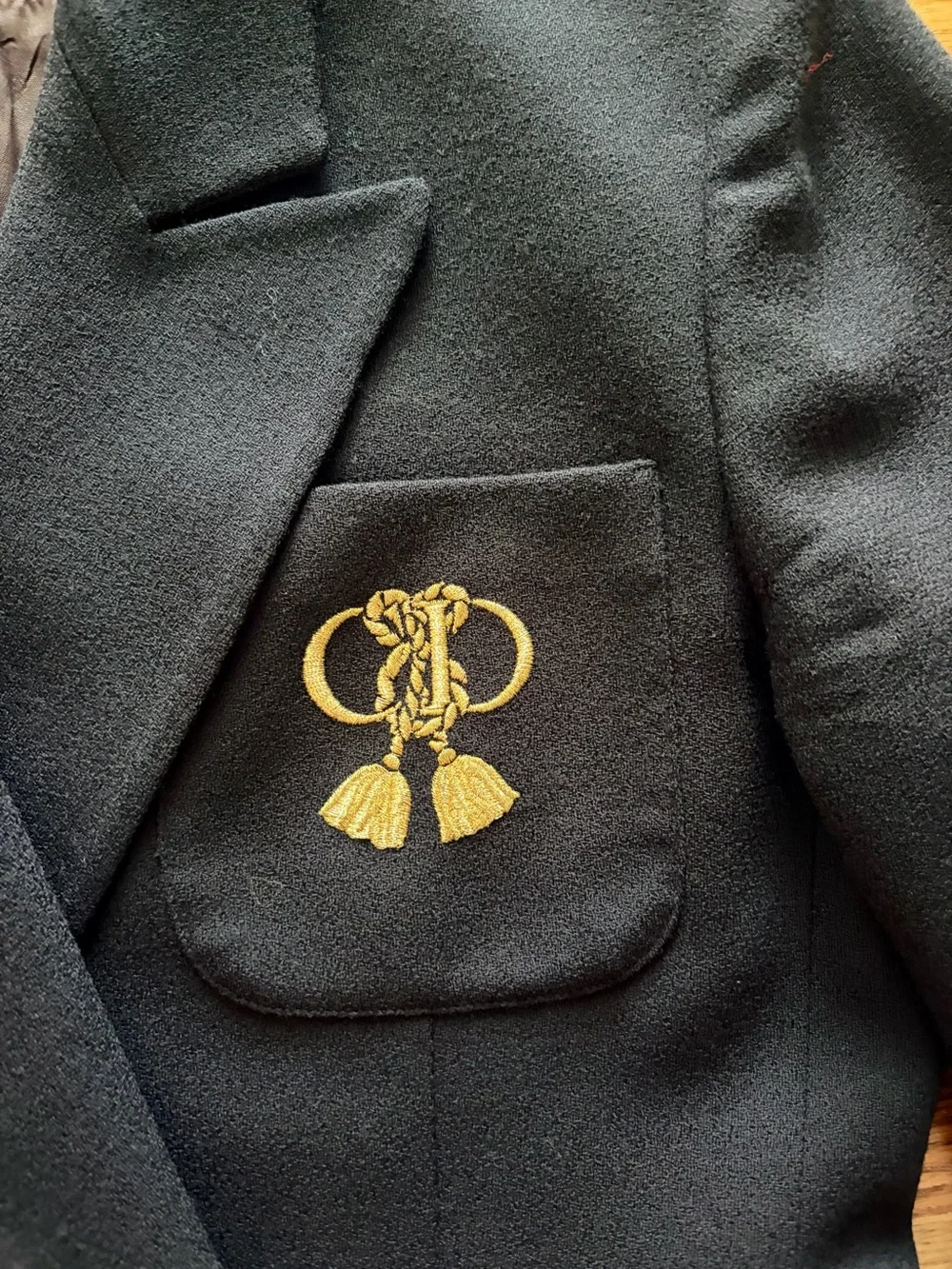 Dior Navy Double-Breasted Wool Blazer with Embroidered Crest